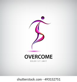 Vector abstract overcome logo. Man running, moving toward. Ribbon stylized human logotype template