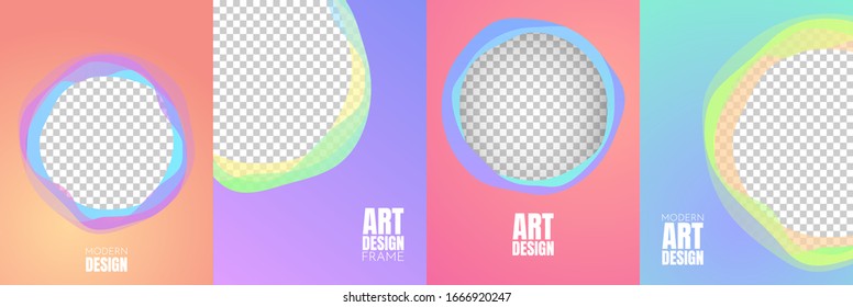 Vector abstract overlays set. Design elements for poster, book cover, magazine headline, flyer. Minimalist gradient template. Fluid and liquid concept. Color random shapes on transparent background