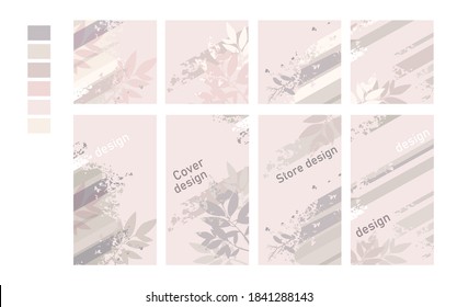 Vector abstract page cover design for instagram, set of vertical backgrounds. Trendy minimalist template with cover text space for social media pages