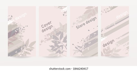 Vector abstract page cover design for instagram, set of vertical backgrounds. Trendy minimalist template with cover text space for social media pages