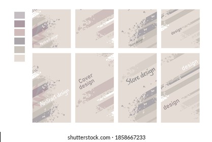 Vector abstract page cover design for instagram, set of vertical backgrounds. Trendy minimalist template with cover text space for social media pages