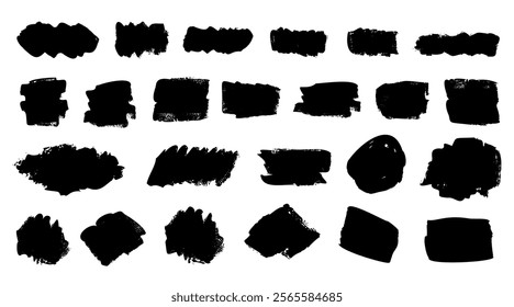 Vector abstract paint brush splash set, ink splatter design elements. Grunge texture background, creative shapes illustrations isolated on white, for social media, packaging.