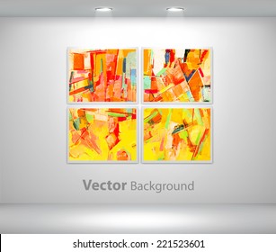Vector abstract painting hanging from gallery wall. Fully editable eps10