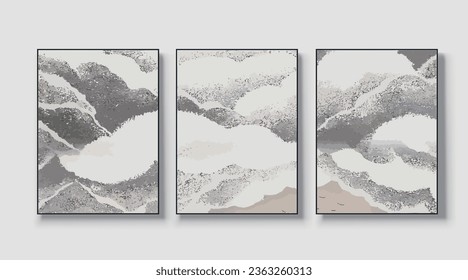 Pintura abstracta vectorial de tres piezas. Impresión moderna. Artes Decorativas. afiche, pintura artística
