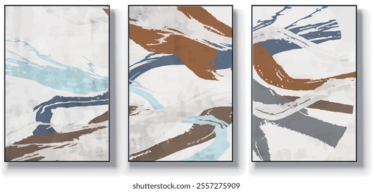 Vector abstract painting of three pieces. Modern print. Decorative Arts. poster, art painting