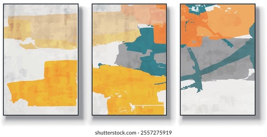 Vector abstract painting of three pieces. Modern print. Decorative Arts. poster, art painting