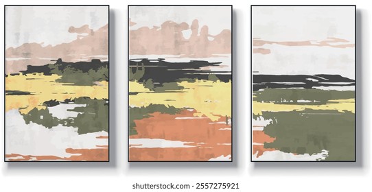 Vector abstract painting of three pieces. Modern print. Decorative Arts. poster, art painting