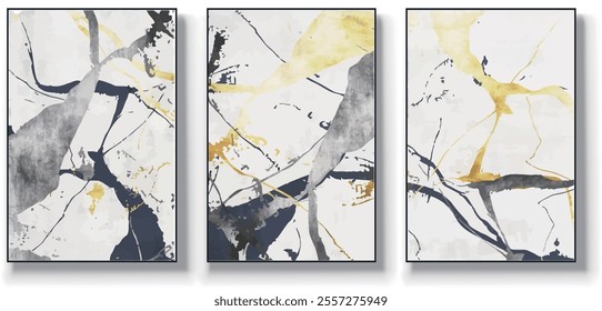 Vector abstract painting of three pieces. Modern print. Decorative Arts. poster, art painting