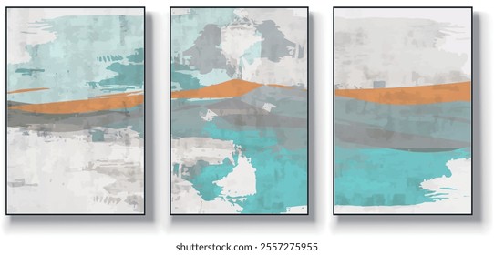 Vector abstract painting of three pieces. Modern print. Decorative Arts. poster, art painting