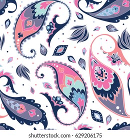 Vector abstract paisley and floral hand-drawn pattern. Vector abstract paisley and floral background..