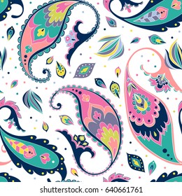 Vector abstract paisley and floral hand-drawn pattern.