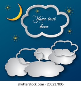 Vector abstract paper collage illustration of night sky with clouds and place for text
