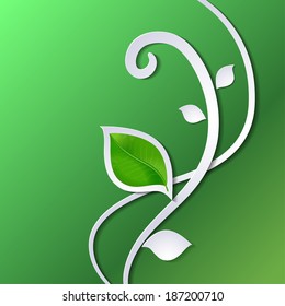 Vector abstract paper pattern with green leaves