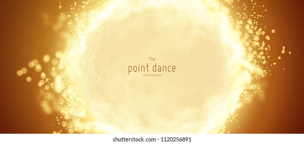 Vector abstract particle sphere, points array with shallow depth of field. Futuristic illustration. Technology digital splash or explosion of data points. Pont dance waveform. Cyber UI, HUD element