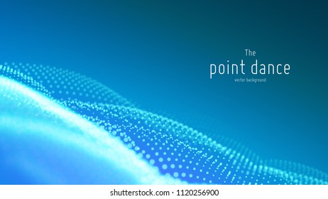 Vector abstract particle wave, points array with shallow depth of field. Futuristic illustration. Technology digital splash or explosion of data points. Pont dance waveform. Cyber UI, HUD element