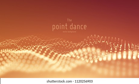 Vector Abstract Particle Wave, Points Array With Shallow Depth Of Field. Futuristic Illustration. Technology Digital Splash Or Explosion Of Data Points. Pont Dance Waveform. Cyber UI, HUD Element