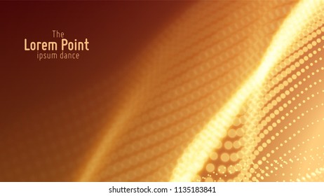 Vector abstract particle wave, points array with shallow depth of field. Futuristic illustration. Technology digital splash or explosion of data points. Pont dance waveform. Cyber UI, HUD element.
