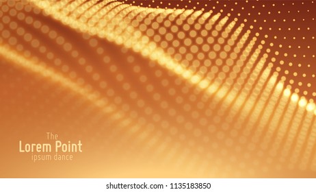 Vector abstract particle wave, points array with shallow depth of field. Futuristic illustration. Technology digital splash or explosion of data points. Pont dance waveform. Cyber UI, HUD element.
