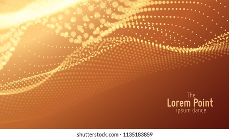 Vector abstract particle wave, points array with shallow depth of field. Futuristic illustration. Technology digital splash or explosion of data points. Pont dance waveform. Cyber UI, HUD element.
