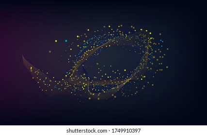 Vector abstract particles on a blue background with a wave. Music background equalizer concept. Big Data Particle Flow Visualization