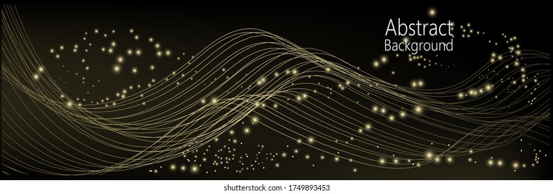 
Vector abstract particles on a dark background with a golden wave. Music background equalizer concept. Big Data Stream Visualization