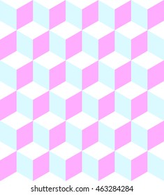 Vector abstract pastel colors background. Necker Cube seamless pattern. Geometric texture. Modern soft colored fond. 
