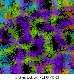 Vector abstract pastel pattern of purple gears and green spheres on a languid background for fabrics or festive attributes. For design and design of household items and accessories.