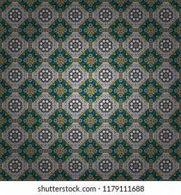 Vector abstract patch seamless pattern. Mosaic background in blue, gray and white colors.