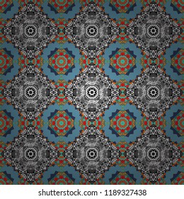 Vector abstract patch seamless pattern. Mosaic background in blue, white and gray colors.