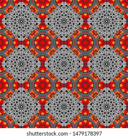Vector abstract patch seamless pattern. Mosaic background in pink, blue and gray colors.