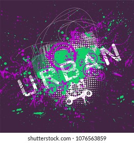 Vector abstract pattern from blots and inscriptions Urban. Ideal for greeting cards, wallpapers, gift paper, cobwebs, textiles, rhombuses, stripes