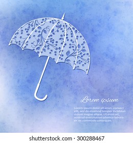 Vector abstract pattern with blue watercolor texture and hand drawn umbrella. Perfect cards for any kind of design, birthday and other holiday