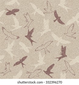 Vector abstract  pattern with brown texture and hand drown birds. Perfect  cards for any  kind of design, birthday and other holiday