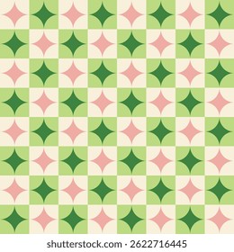 Vector abstract pattern with a checkerboard and pink and green stars