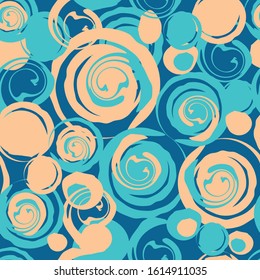 vector abstract pattern with circles on a blue background with twists, flows and spirals.