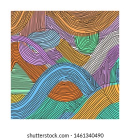 Vector abstract pattern, curved lines, grunge boho background. Dynamical rippled surface, hipster curvature