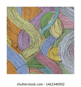 Vector abstract pattern, curved lines, grunge boho background. Dynamical rippled surface, hipster curvature