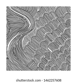 Vector abstract pattern, curved lines, grunge boho background. Dynamical rippled surface, hipster curvature