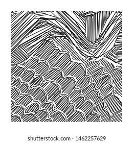 Vector abstract pattern, curved lines, grunge boho background. Dynamical rippled surface, hipster curvature