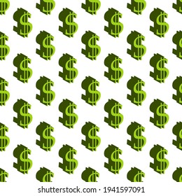 Vector abstract pattern with the dollar sign or typographic symbol. Green signs on white background.