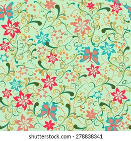 Vector abstract pattern with floral elements and butterfly- illustration