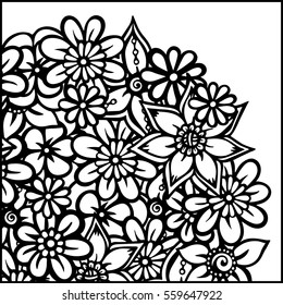 Vector abstract pattern with floral ornament in zentangle style. 