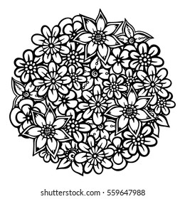 Vector abstract pattern with floral ornament in zentangle style. 