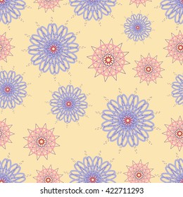 Vector abstract pattern with flowers and geometric figures