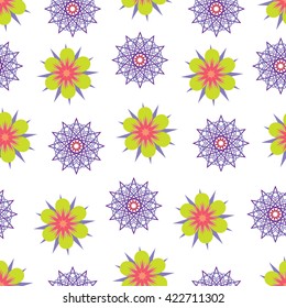Vector abstract pattern with flowers and geometric figures