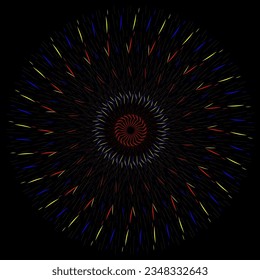 Vector abstract pattern in the form of multi-colored lines arranged in a circle on a black background