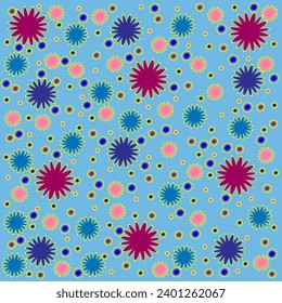 Vector abstract pattern in the form of multi-colored flowers on a blue background