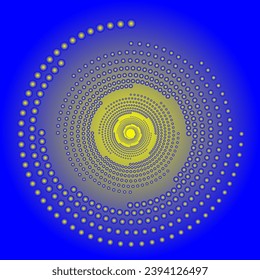 Vector abstract pattern in the form of yellow circles arranged in a spiral on a blue background