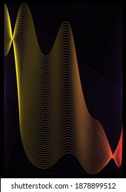 Vector abstract pattern - geometric shapes of yellow gradient curves on a black