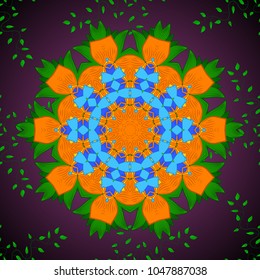 Vector abstract pattern. Hand-drawn colored mandala on a orange, purple and brown colors.
